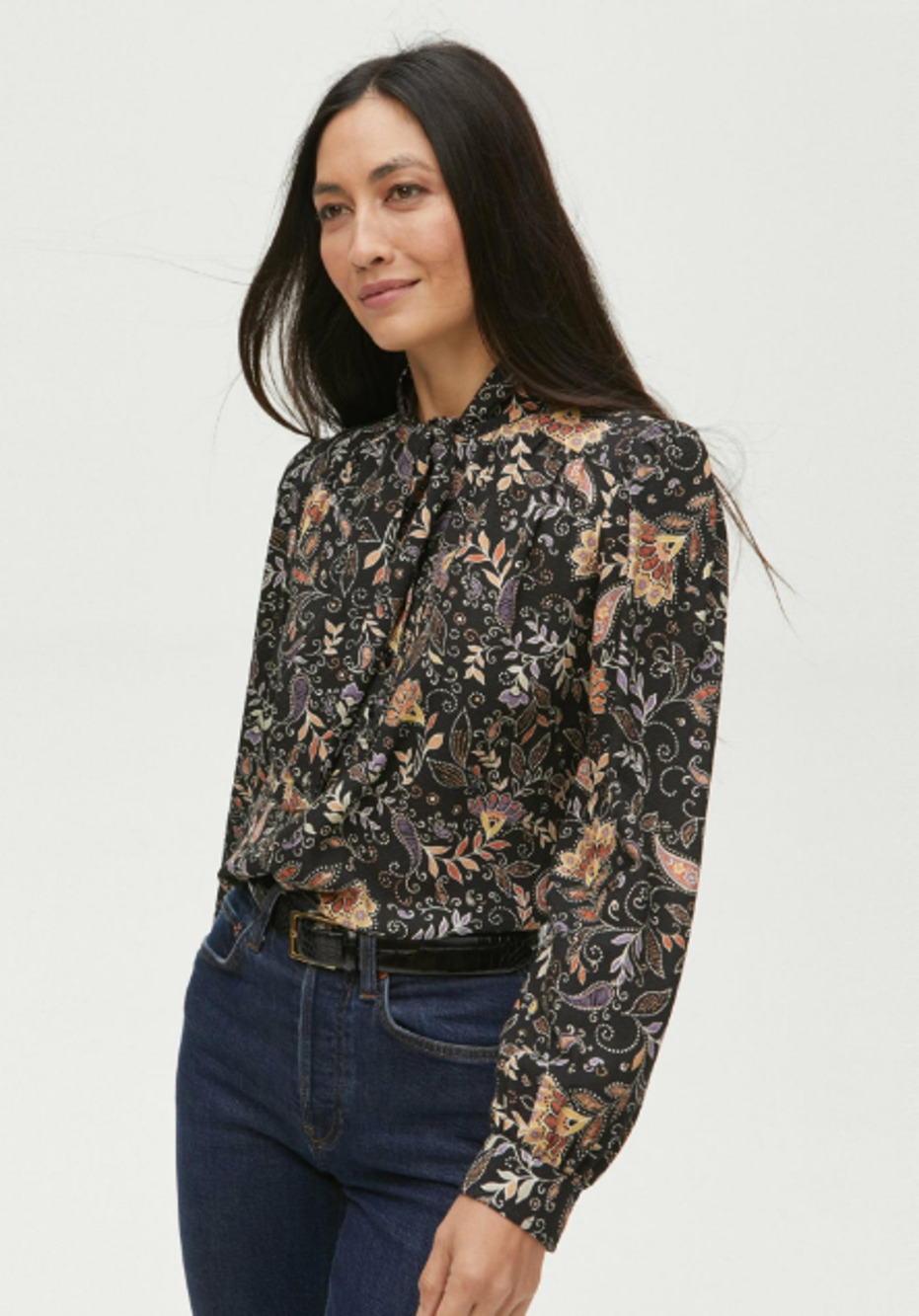 MICHAEL STARS NWT Alexei Printed Bow Blouse in Black // 3X